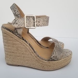 Faux Snakeskin Straw Wedges